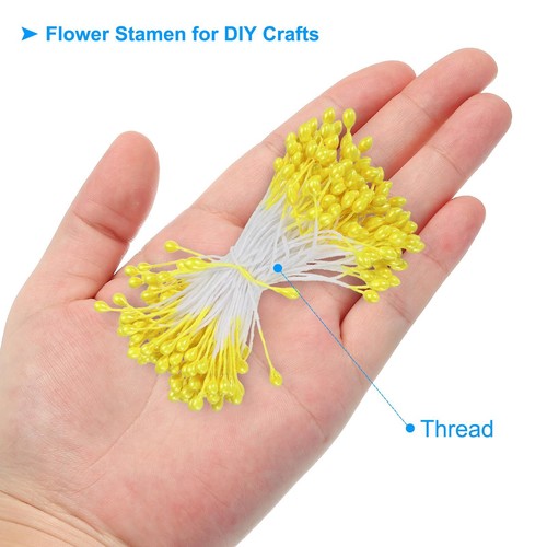 Yellow Double Heads Flower Stamen Artificial Pearl DIY Wedding Christmas Card - Picture 3 of 6