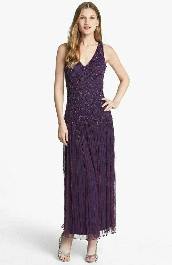 Pisarro Nights Embellished Mesh Dress Sz 14 Eggplant eBay