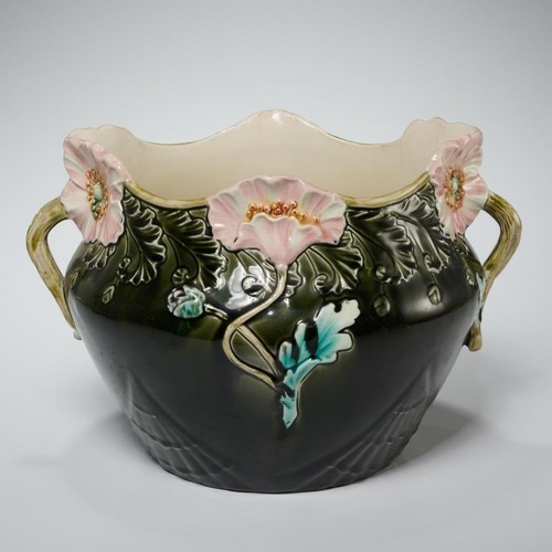 Gustave De Bruyn French Art Nouveau Pink Green Planter Flower Pot Jardiniere 10" - Picture 1 of 9