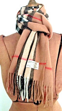 64" X 12" CASHMERE  CO. Camel Multi-Color Plaid CASHMERE LAMBSWOOL Fringe SCARF