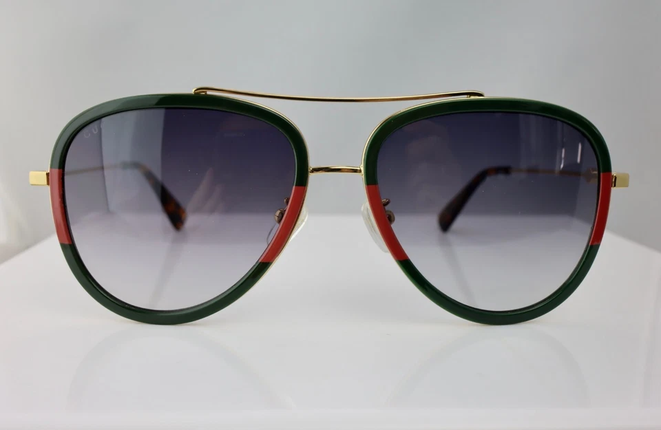 Gafas de sol unisex GUCCI GG0062S 003 57 mm verde aviador/rojo con lente gris claro Foto 4 de 4