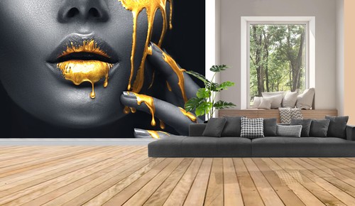 Foto Murale-FACCIA A SPLASH ORO-(4563)-NON TESSUTO-Carta da parati-Arte-Donna Modello XXL - Foto 2 di 4