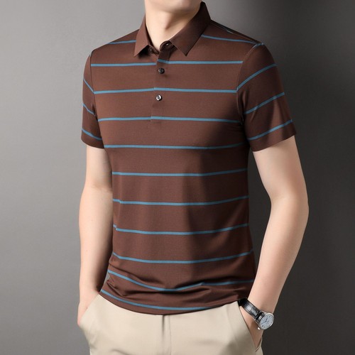 Herren Trendy Freizeit Locker Eis Seide Dunkles Muster Bequem Polo Shirt Top - Bild 11 von 13