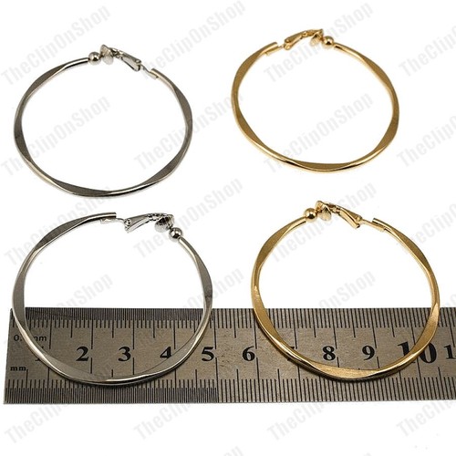 CLIP ON 5cm gewellt 2" große Creolen Gold/Silber Mode Creolen Clips nicht durchbohrt - Bild 2 von 7
