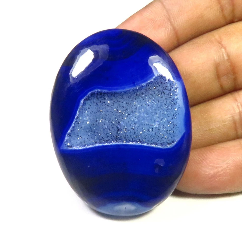 Cabujón de ágata druzy de ónix natural 50x38 mm geoda de ónix azul piedra preciosa ovalada OND-1427 Foto 3 de 4