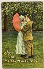 Man Woman Kissing Like Ma Pa Used to Do Romantic Love VTG Postcard Posted 1913