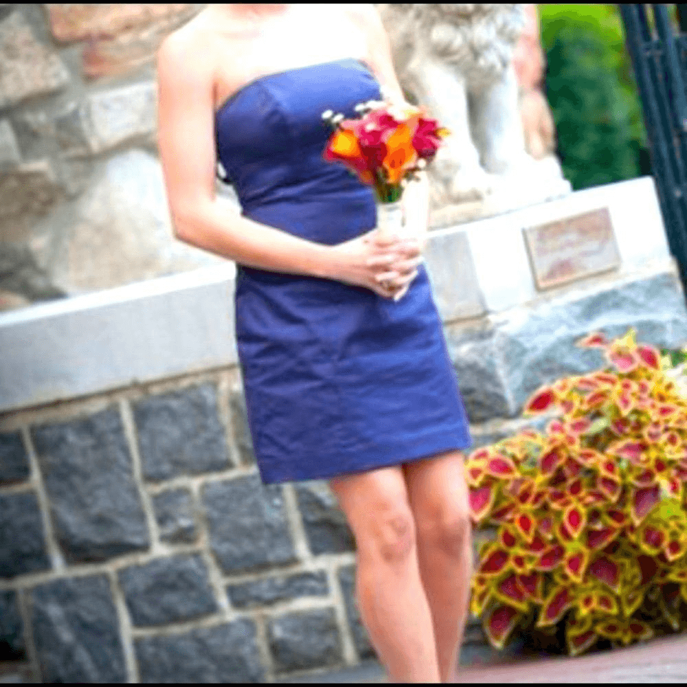 David's Bridal, Strapless Semi-Formal Bridesmaid Dress Eggplant