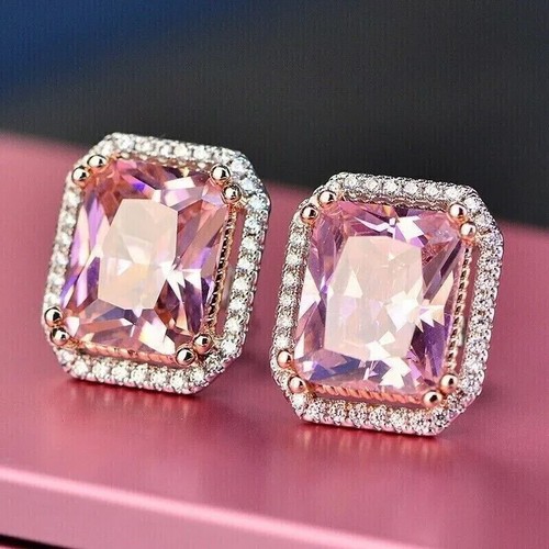 2 Ct Certified Radiant Shape Studs Natural Pink Diamond VVS1 White Gold Finish - 第 2/8 張圖片