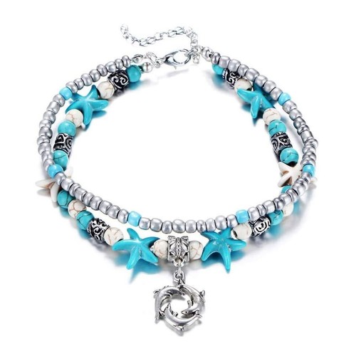 Damen Tibetische Strand Delfine Seestern Schildkröte Fußkettchen Mehrlagig Perlen Armband - Bild 27 von 33