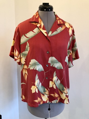 Tommy Bahama Button Down Palmen tropisches Muster Damen 100 % Seide Größe X-Large - Bild 2 von 6