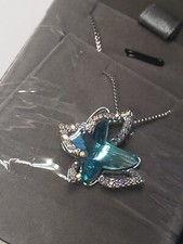 GEMMANCE Butterfly Birthstone Crystal Necklace - Silver Tone with 18  2  