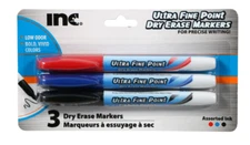 INC. Ultra Fine Point Dry Erase Low Odor Markers Black, Blue, Red