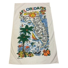 Vtg  Souvenir Florida Sun Shine State Map Beach Bath Towel Ocean Tiki Colorful