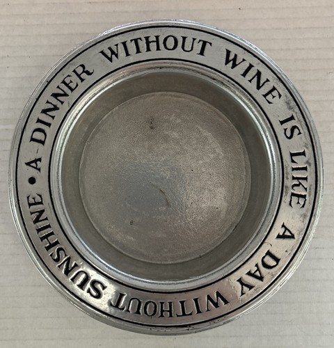Vintage Wilton Armetale Pewter Wine Bottle holder, USA, “Dinner W/O Wine”, 6.5" - Picture 2 of 5