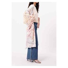 NWT Frnch Paris Eulalia Midi Kimono in Pastel Sketch With Belt Size S  274
