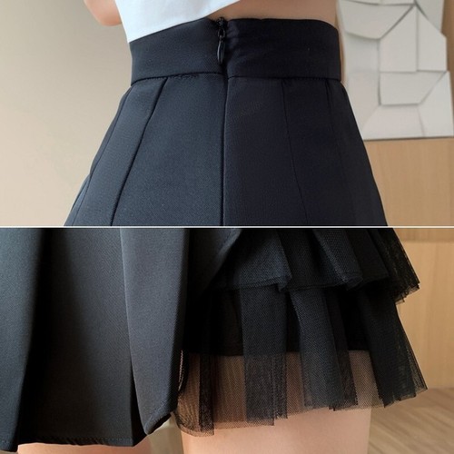 Faldas plisadas asimétricas para mujer malla retazos cintura alta línea A preppy - Imagen 9 de 11