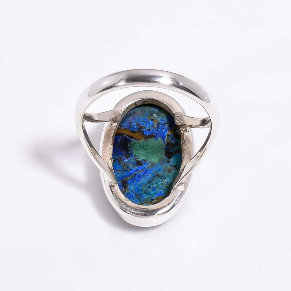 Anillo de piedras preciosas de crisocola azurita de plata de ley 925 anillos distintivos joyería Foto 3 de 4