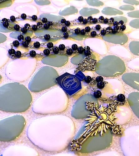 FATIMA Religious Rosary w/Cobalt Blue Beads ~W/ITALY tag ~NEW! Stamped 1917-2017 - Picture 1 of 7