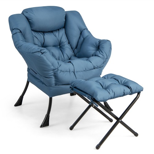 Lazy Sofa Chair Accent Leisure Armchair w/ Folding Footrest & Storage Pocket
