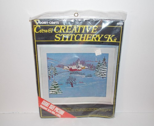 Vintage 1976 RARE Vogart Crafts Crewel Embroidery Kit 411N Farm in Winter 16x20 - Bild 1 von 11