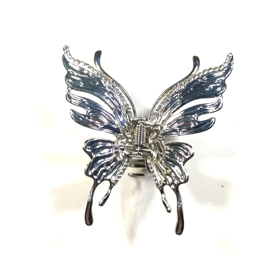 Suporte de cauda de pônei cabelo barrette coque bagunçado borboleta grande tom prata - Imagem 2 de 4