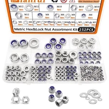 Metric Hexnut Locknuts Assortment Kit With Flat Washer Stainless Steel 252 PCS
