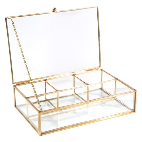 Vintage Glas Andenken Box 4 Fächer Schmuck Organizer Längliche Aufbewahrung Neu - Bild 3 von 6
