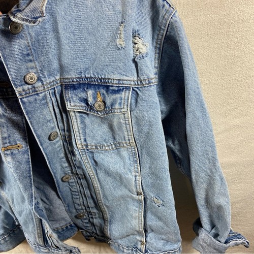 Old Navy women jean jacked XL Distressed Denim grunge 90s biker spring - Picture 3 of 9