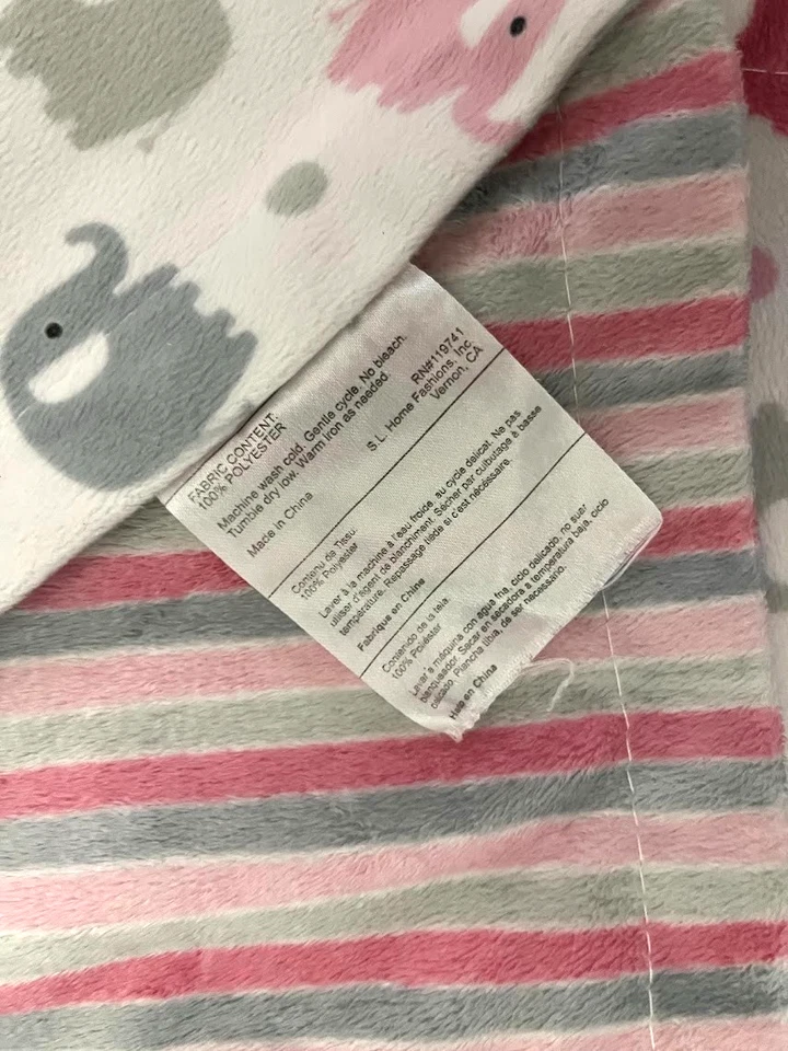 SL Home Fashions 119741 Rosa Elefante Gris Rayas Bebé Manta Niña Lunares Blanco Foto 2 de 3