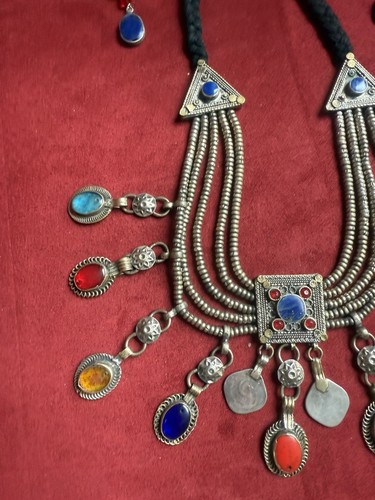 Afghan Tribal Halskette & Ohrringe Silberfarben Multi Stein Kuchi Bauchtanz - Bild 4 von 15