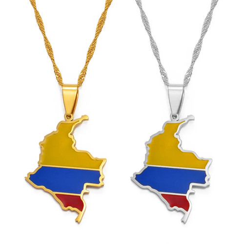 Anniyo Colombia Mapa Bandera Collares Colgantes Colombia Mujeres Niñas Plata - Imagen 3 de 10