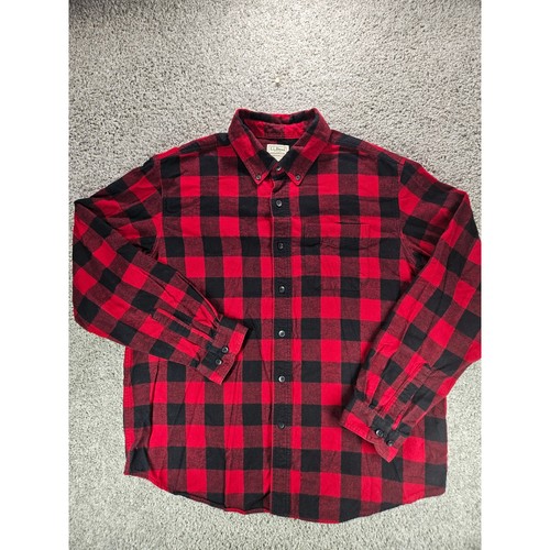LL Bean Herren traditionelle Passform rot schwarz Büffel Karo kariert Flanell Hemd L Reg - Bild 2 von 7