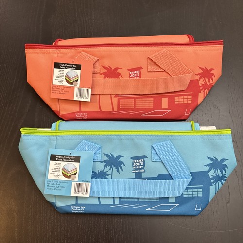 Trader Joe's Set of 2 Mini Insulated Bags 1.5 Gal Peach & Blue Tote New w/tags - Picture 1 of 15