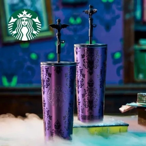 💜 Disney The Haunted Mansion 🦇 Edelstahl Starbucks Becher mit Strohhalm