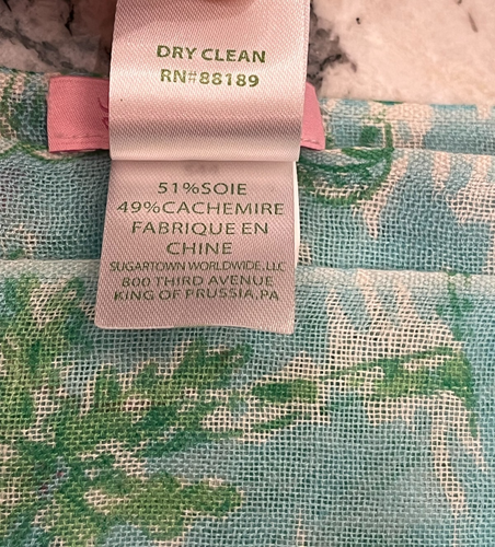 Lilly Pulitzer Schal Damen Seide und Kaschmir rosa grün Blumenmuster mit Fransen gebraucht, in einwandfreiem Zustand - Bild 5 von 5