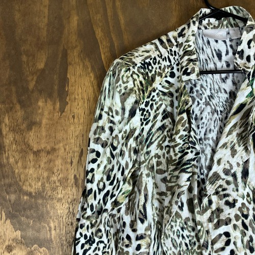Chicos Womens Jacket Multicolored Leopard Print Open Front 100% Linen 1 (M) - Picture 4 of 13