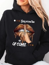 Womens Lotus Letter Print Soft Stretch Hoodie