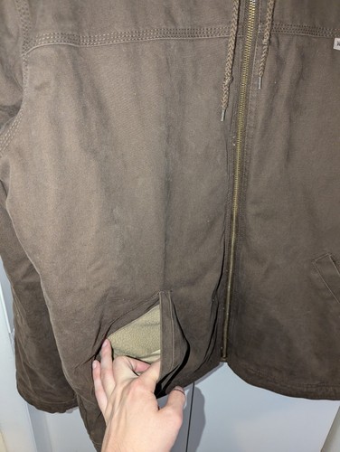 Wolverine Sherpa Lined Canvas Jacket Mens Size Large Tall Brown Hooded - Picture 3 of 13