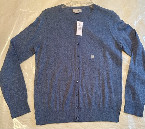 Loft Outlet Womens Lightweight Button Crew Neck Cardigan Sweater Blue Size Med