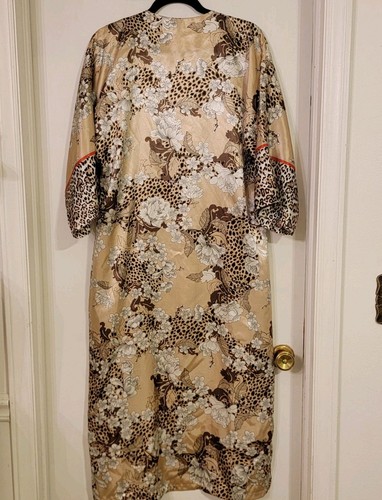 Jones New York Kaftan Robe Kimono M House Dress Floral Animal Print Trim Satin - Picture 4 of 9