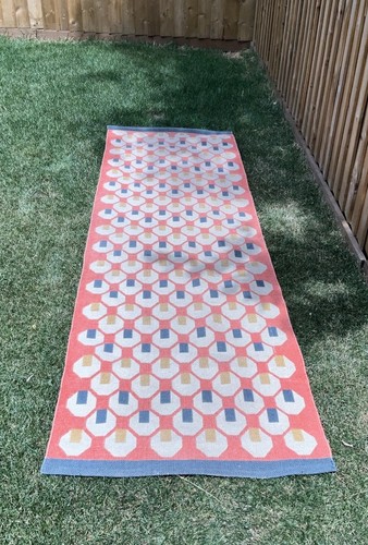 HABITAT Thin Cotton Hallway Rug 2.5m x 75cm Salmon/Yellow/Blue/Geometric