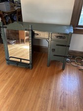 Monterey Furniture Vintage Green Desk/Vanity And Mirror With Iron Rack