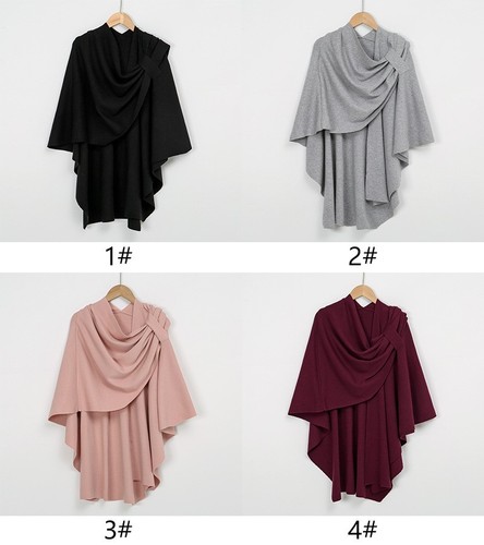 Dubai Women Shawl Wrap Cape Muslim Warm Winter Coat Solid Color Thick Blouse Top - Picture 8 of 13