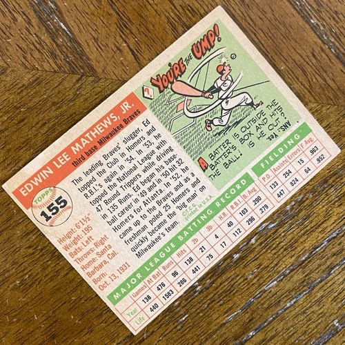 1955 TOPPS EDDIE MATHEWS BASEBALL CARD #155 EX-NM NICE CARD! READ DESC - Picture 16 of 16