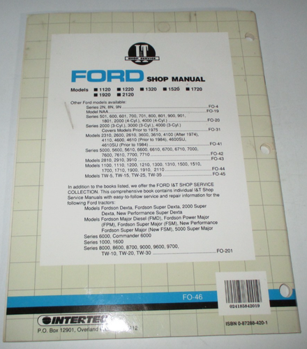 Ford 1120 1220 1320 1520 1720 1920 2120 Tractor I&T Shop Service Manual FO-46 - Picture 7 of 7