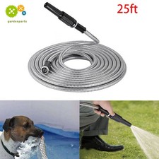 NEW 25FT Stainless Steel Metal Garden Water Hose Pipe Flexible Lightweight