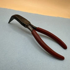 Vintage Klein Tools Bent Angle Needle Nose Pliers MAC P60 Stamp Red Grips