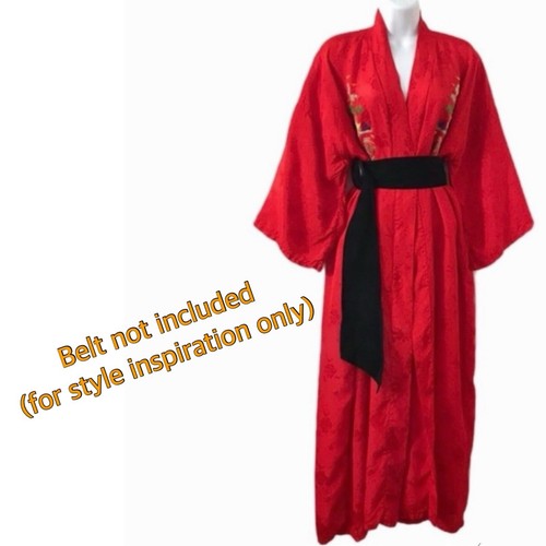 Plumero Kimono Bordado De Colección Paisaje Asiático Rayón Sedoso Floral Grande Abeja Dorada - Imagen 2 de 12