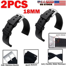 2PCS Waterproof Soft Silicone Watch Band Divers Style Replacement Strap 18mm