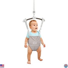 Infant Doorway Jumper - Adjustable Straps, Soft Seat, Portable, Stylish Grey